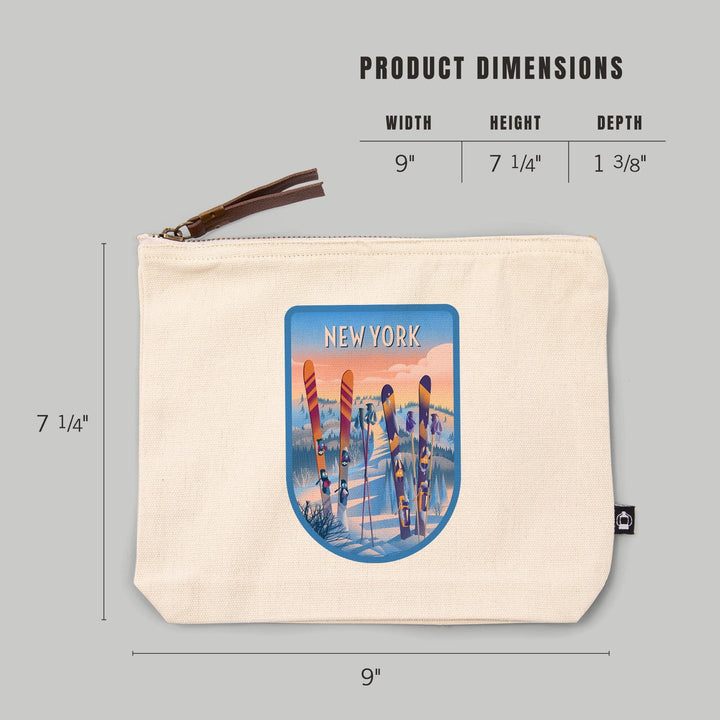 New York, Prepare for Takeoff, Skis in Snowbank,, Organic Cotton Zipper Pouch, Go Bag Go Bag Lantern Press 