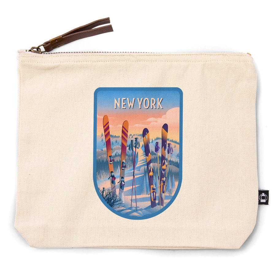 New York, Prepare for Takeoff, Skis in Snowbank,, Organic Cotton Zipper Pouch, Go Bag Go Bag Lantern Press 