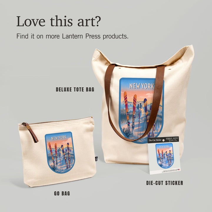 New York, Prepare for Takeoff, Skis in Snowbank,, Organic Cotton Zipper Pouch, Go Bag Go Bag Lantern Press 