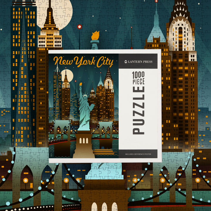 New York, Retro Skyline, Jigsaw Puzzle Puzzle Lantern Press 