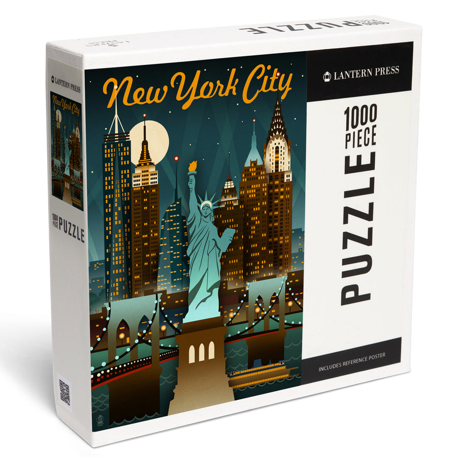 New York, Retro Skyline, Jigsaw Puzzle Puzzle Lantern Press 