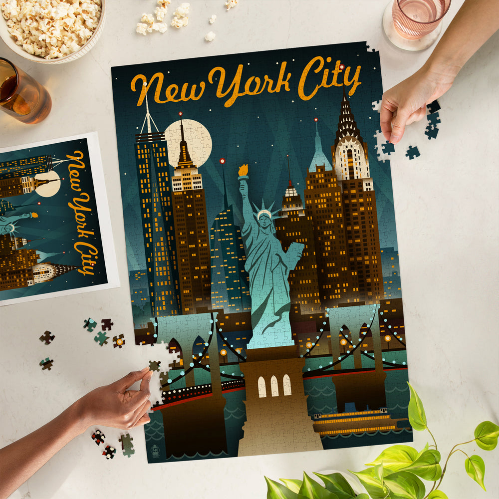 New York, Retro Skyline, Jigsaw Puzzle Puzzle Lantern Press 