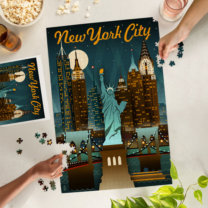 New York, Retro Skyline, Jigsaw Puzzle Puzzle Lantern Press 