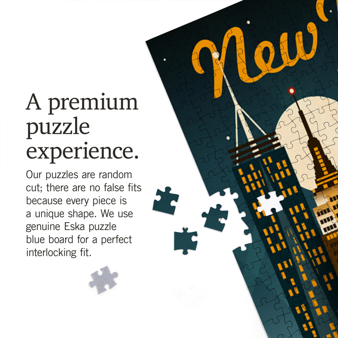 New York, Retro Skyline, Jigsaw Puzzle Puzzle Lantern Press 