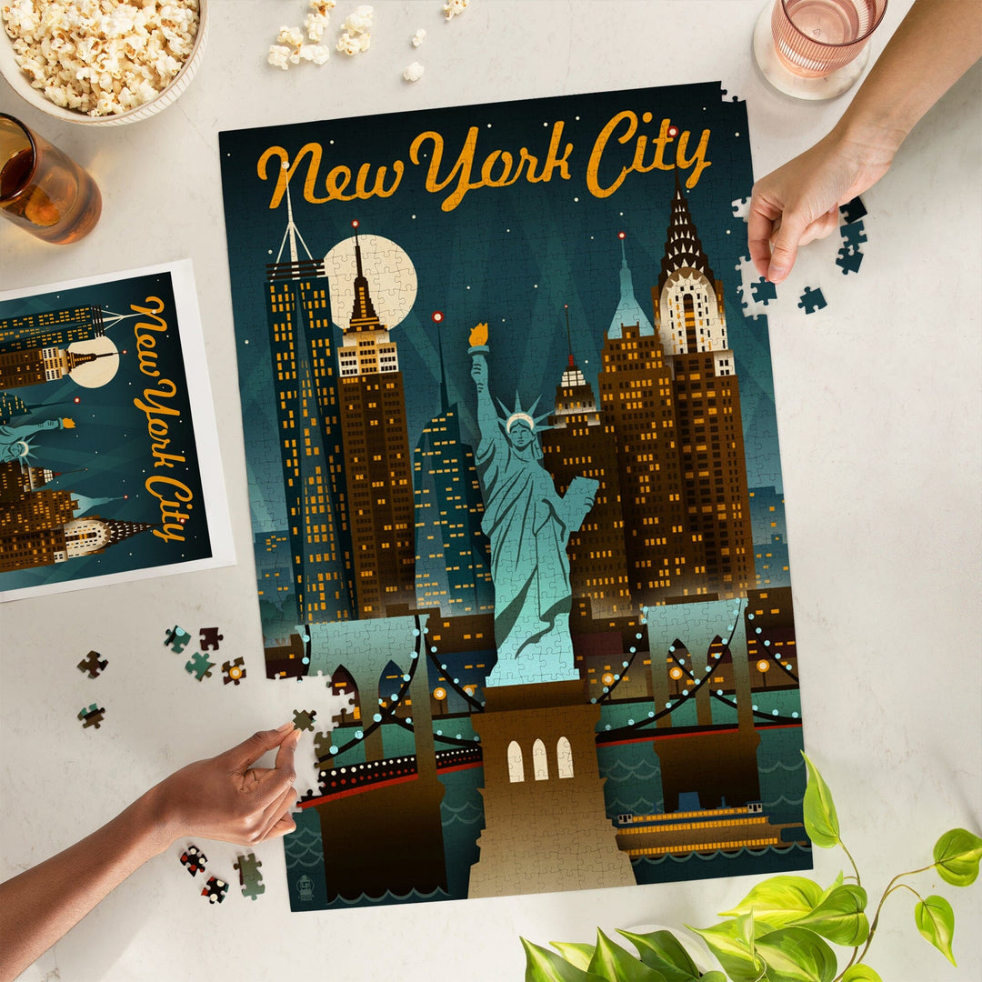 New York, Retro Skyline, Jigsaw Puzzle Puzzle Lantern Press 