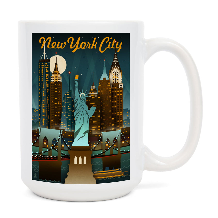 New York, Retro Skyline, Lantern Press Artwork, Ceramic Mug Mugs Lantern Press 