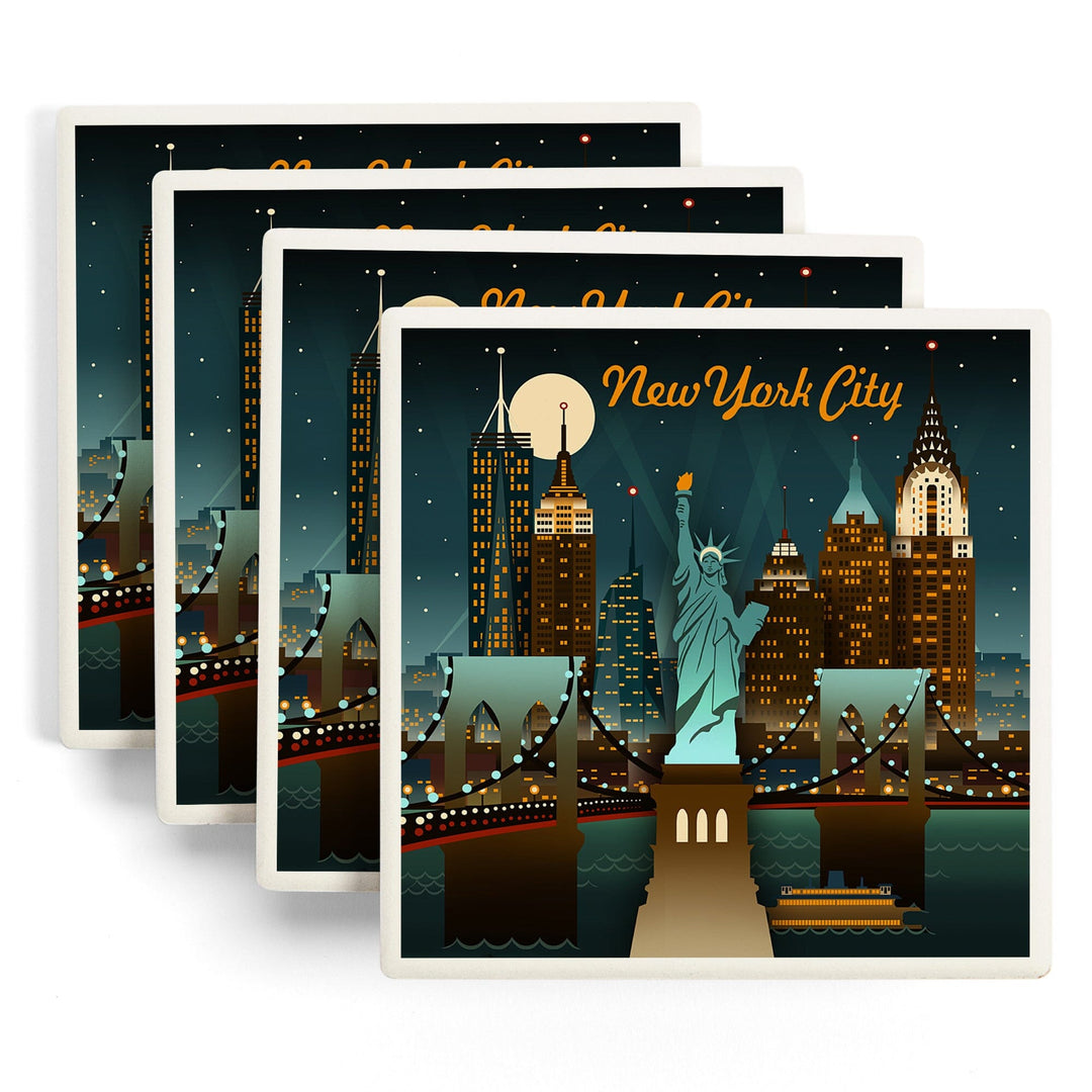 New York, Retro Skyline, Lantern Press Artwork, Coaster Set Coasters Lantern Press 