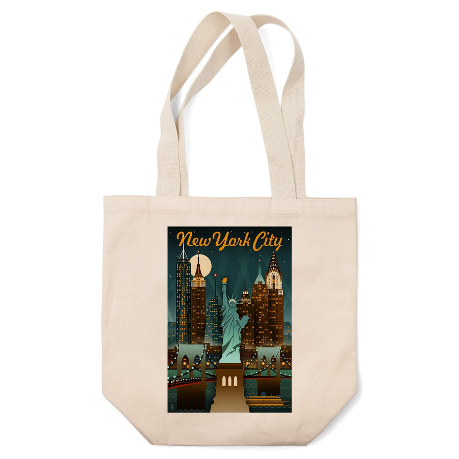 New York, Retro Skyline, Lantern Press Artwork, Tote Bag Totes Lantern Press 