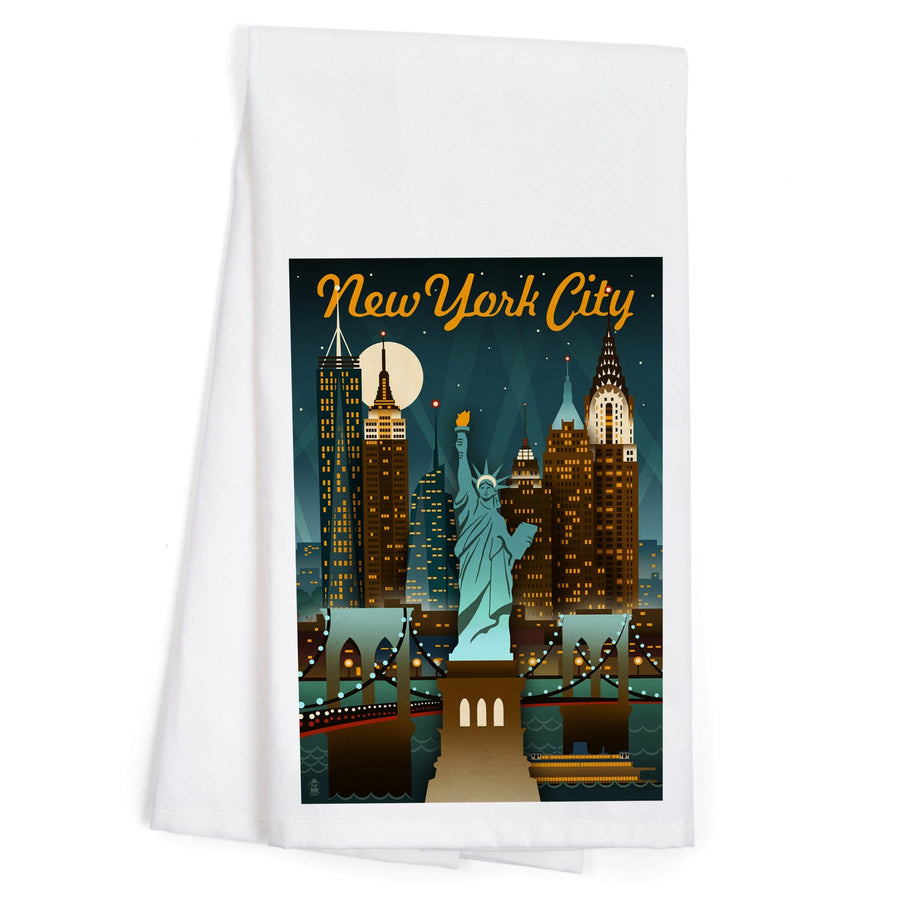 New York, Retro Skyline, Organic Cotton Kitchen Tea Towels Kitchen Lantern Press 