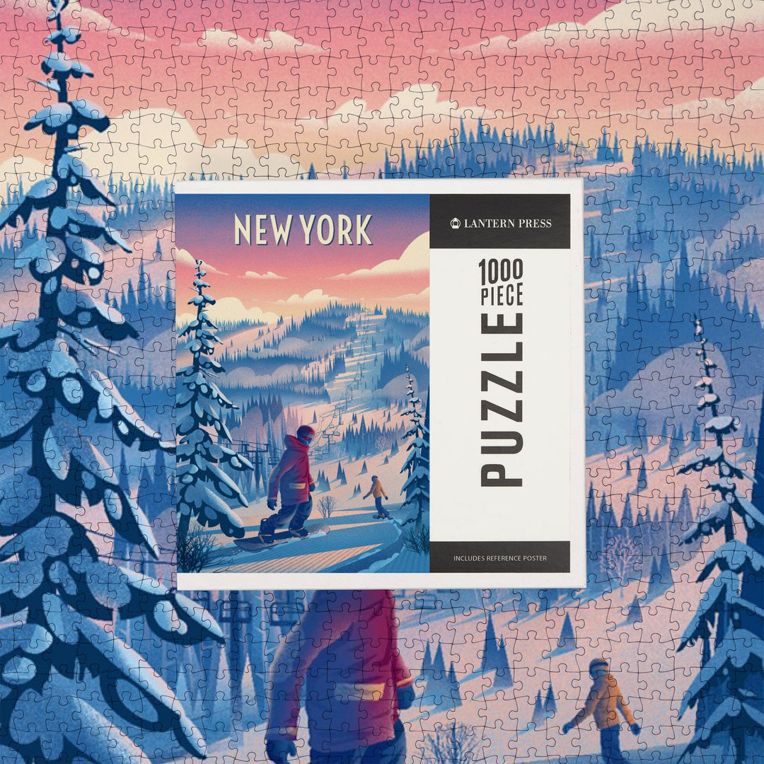 New York, Shred the Gnar, Snowboarding, Jigsaw Puzzle Puzzle Lantern Press 