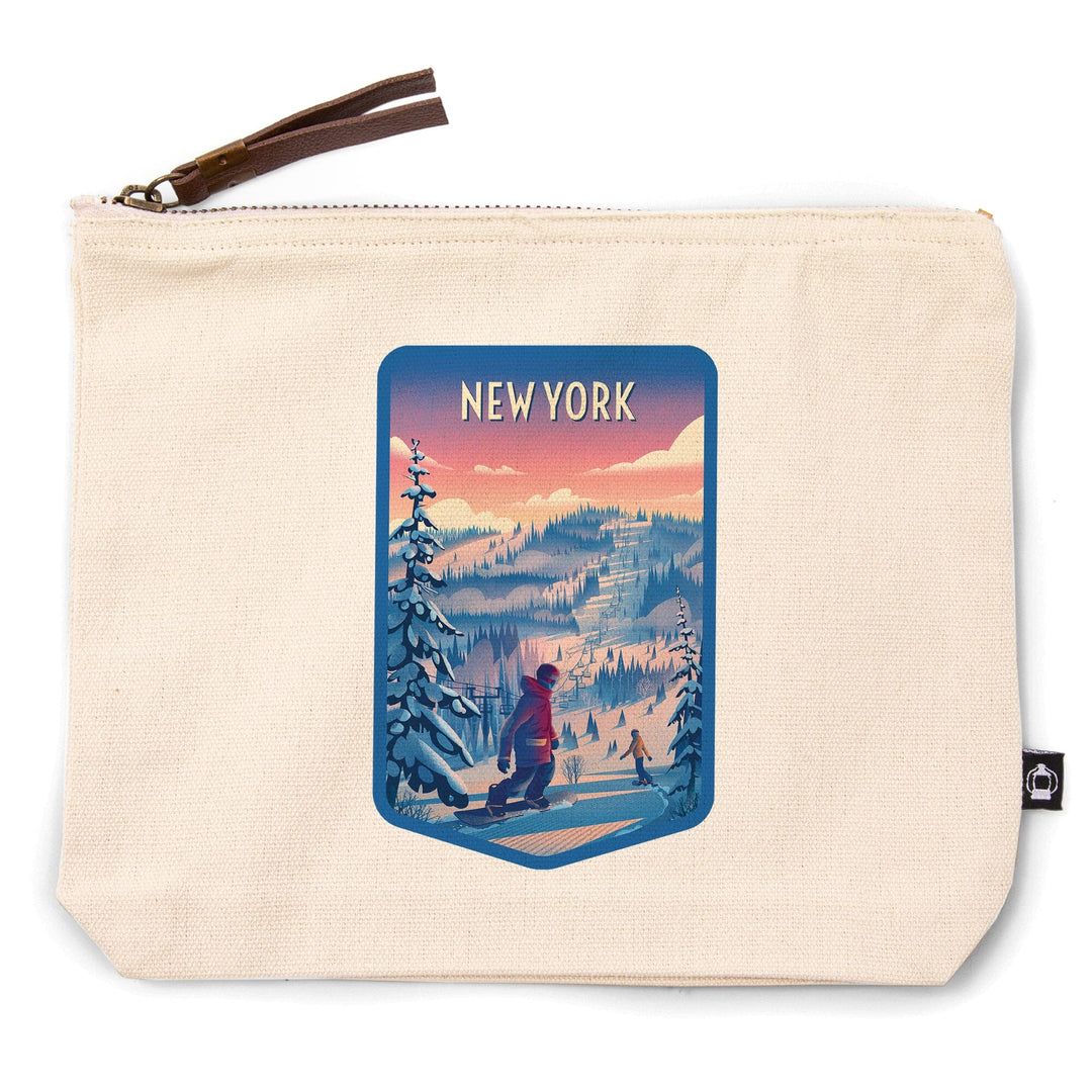 New York, Shred the Gnar, Snowboarding,, Organic Cotton Zipper Pouch, Go Bag Go Bag Lantern Press 