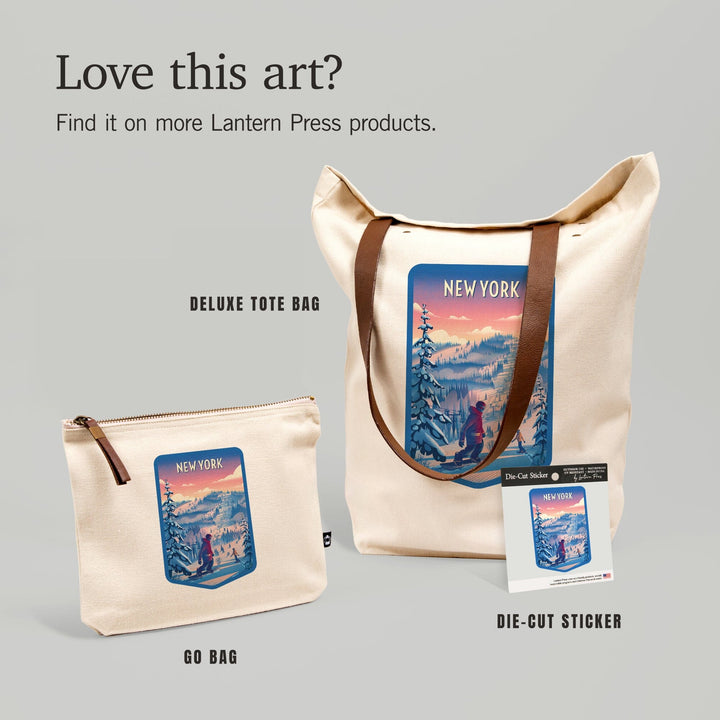 New York, Shred the Gnar, Snowboarding,, Organic Cotton Zipper Pouch, Go Bag Go Bag Lantern Press 