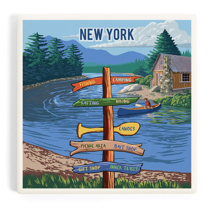 New York, Signpost, River, Coasters Coasters Lantern Press 