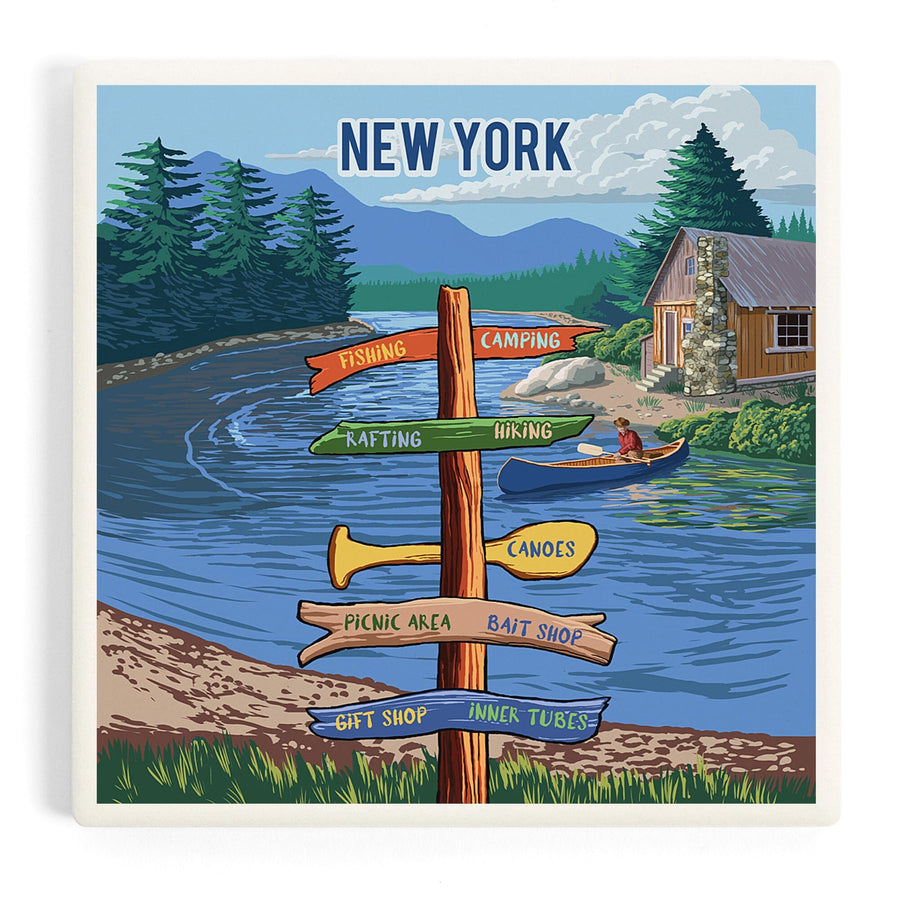 New York, Signpost, River, Coasters Coasters Lantern Press 