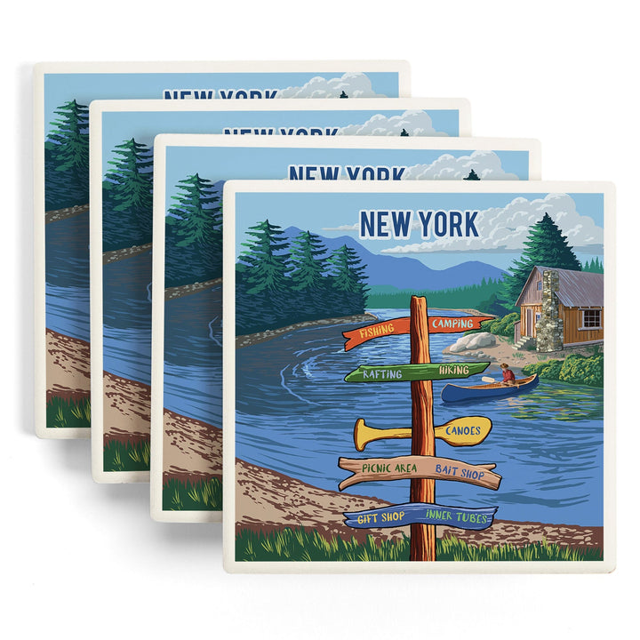 New York, Signpost, River, Coasters Coasters Lantern Press 