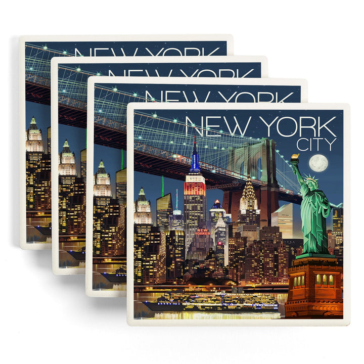 New York, Skyline at Night, Coasters Coasters Lantern Press 