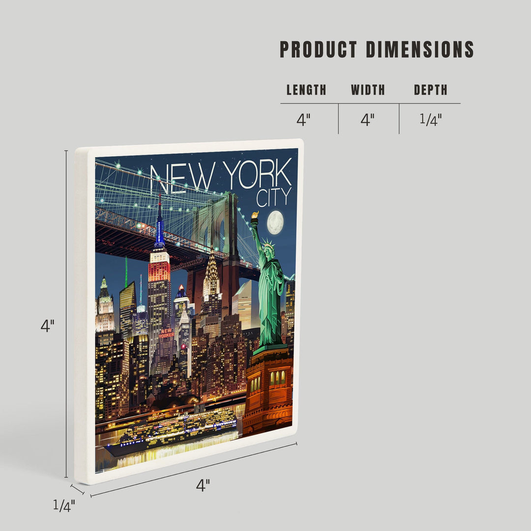 New York, Skyline at Night, Coasters Coasters Lantern Press 