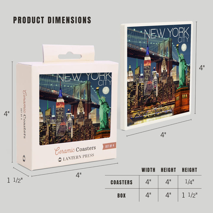 New York, Skyline at Night, Coasters Coasters Lantern Press 