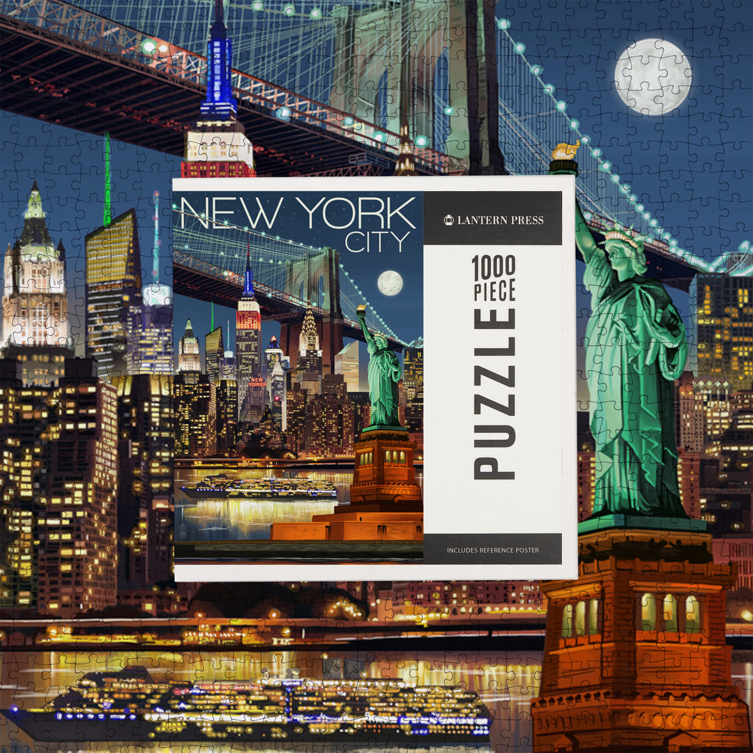 New York, Skyline at Night, Jigsaw Puzzle Puzzle Lantern Press 