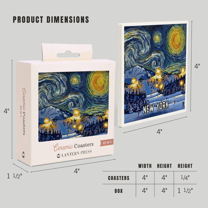 New York, Starry Night, Ski, Coasters Coasters Lantern Press 