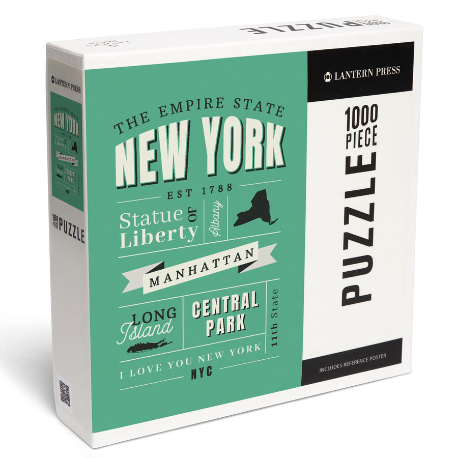 New York State, Typography Classic Series, Jigsaw Puzzle Puzzle Lantern Press 