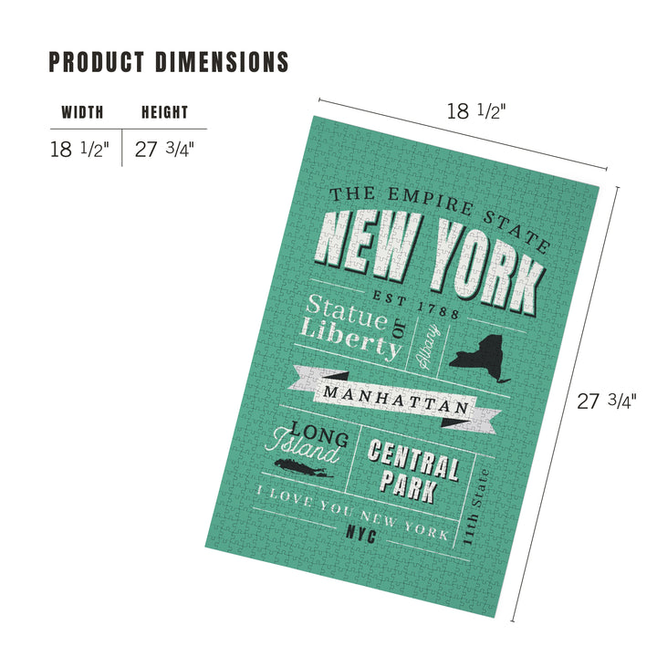 New York State, Typography Classic Series, Jigsaw Puzzle Puzzle Lantern Press 