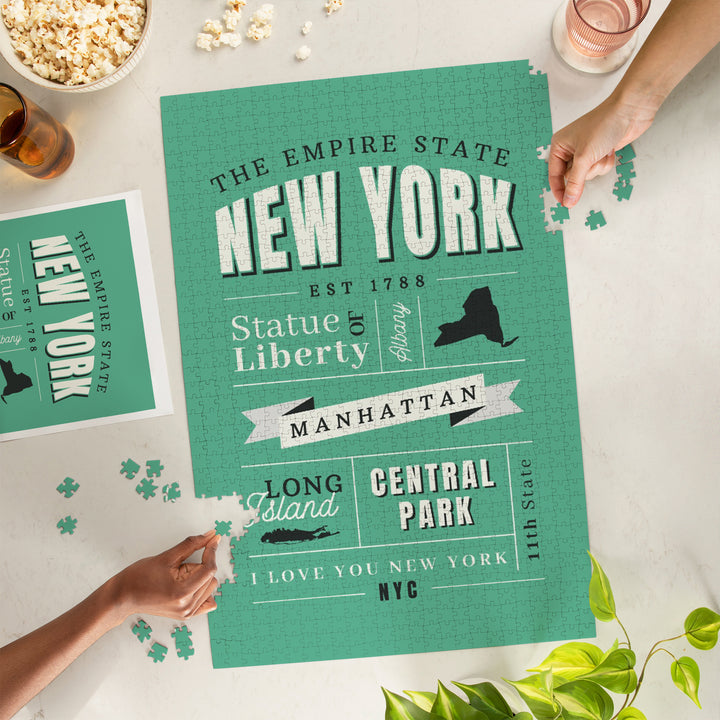 New York State, Typography Classic Series, Jigsaw Puzzle Puzzle Lantern Press 
