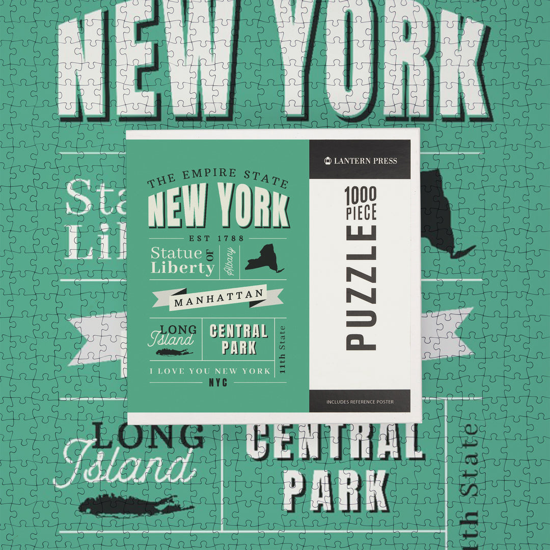 New York State, Typography Classic Series, Jigsaw Puzzle Puzzle Lantern Press 