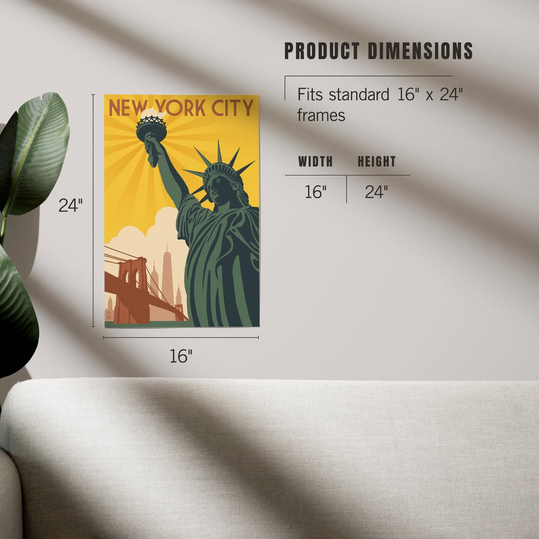 New York, Statue of Liberty and Bridge, Art & Giclee Prints Art Lantern Press 