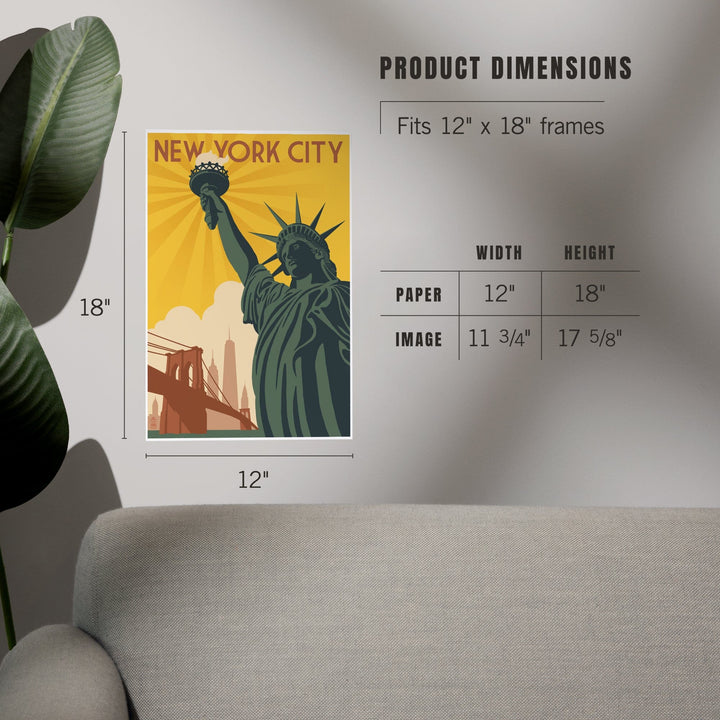 New York, Statue of Liberty and Bridge, Art & Giclee Prints Art Lantern Press 