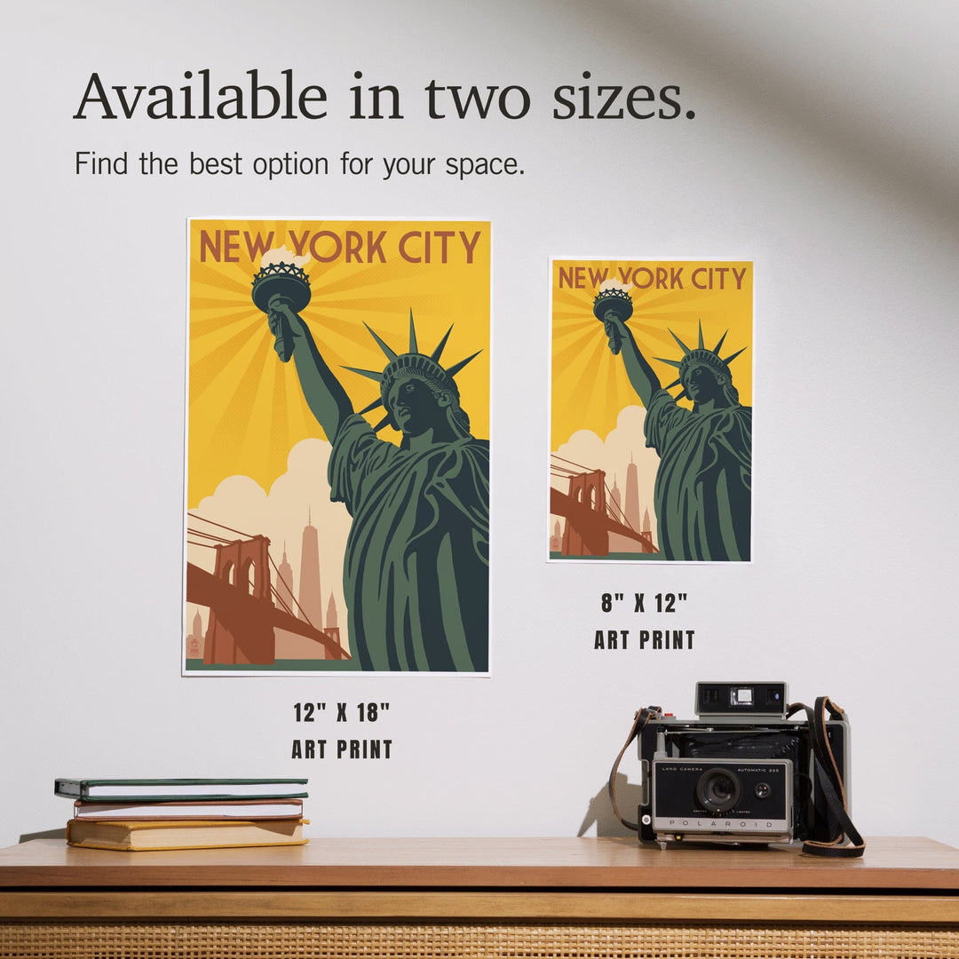 New York, Statue of Liberty and Bridge, Art & Giclee Prints Art Lantern Press 