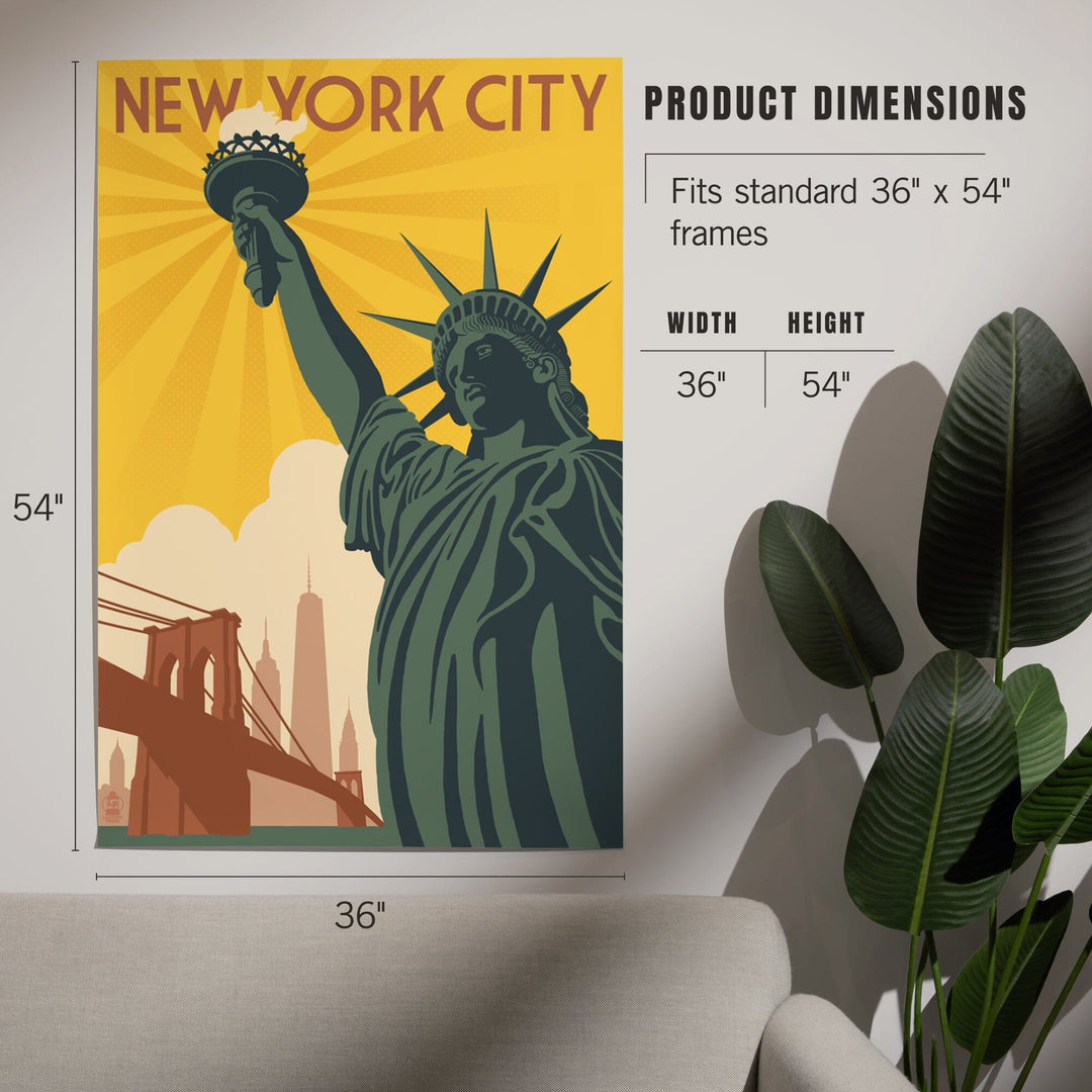 New York, Statue of Liberty and Bridge, Art & Giclee Prints Art Lantern Press 