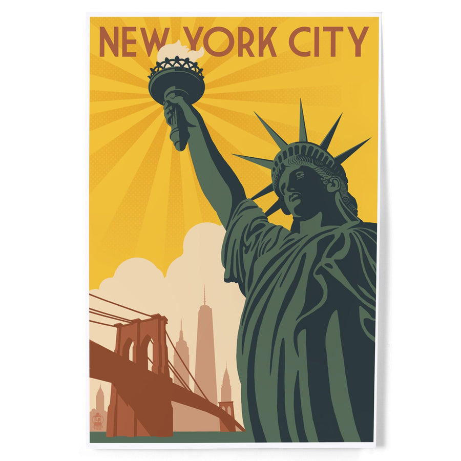 New York, Statue of Liberty and Bridge, Art & Giclee Prints Art Lantern Press 