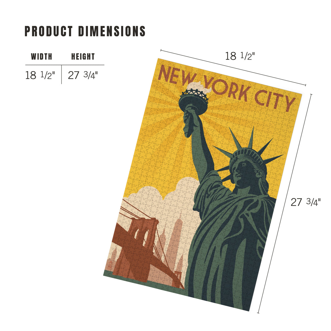 New York, Statue of Liberty and Bridge, Jigsaw Puzzle Puzzle Lantern Press 