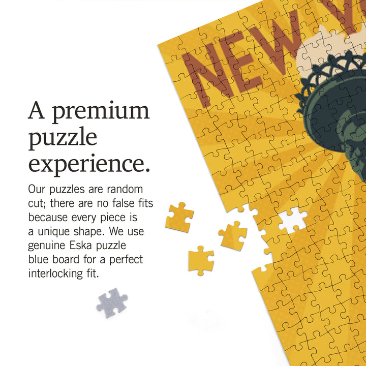 New York, Statue of Liberty and Bridge, Jigsaw Puzzle Puzzle Lantern Press 