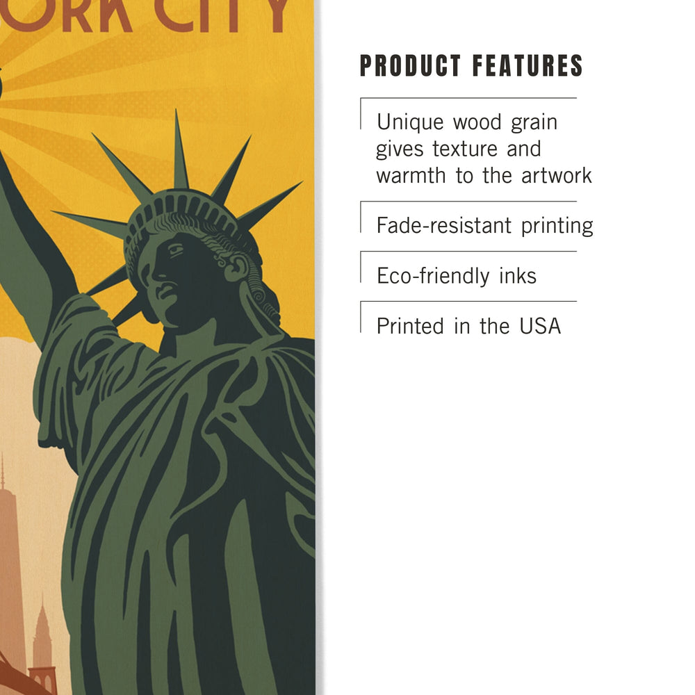 New York, Statue of Liberty & Bridge, Lantern Press Artwork, Wood Signs and Postcards Wood Lantern Press 