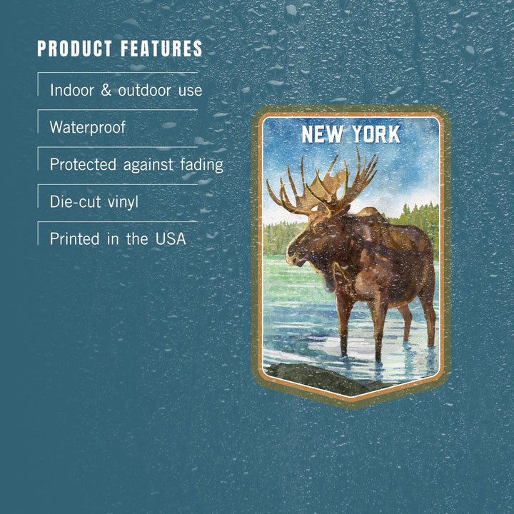 New York, Watercolor Study, Moose, Contour, Vinyl Sticker Sticker Lantern Press 