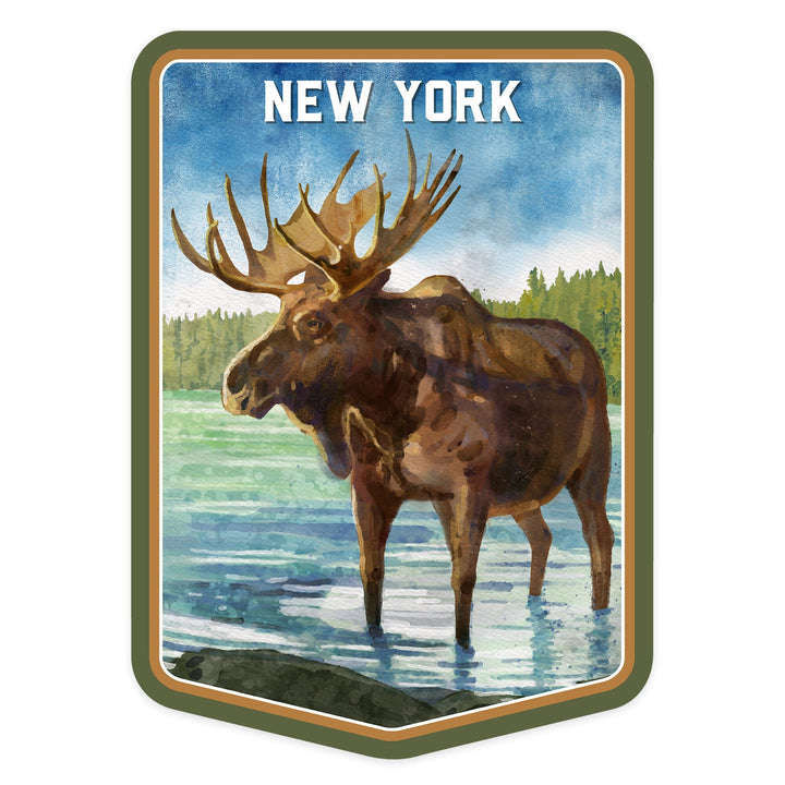 New York, Watercolor Study, Moose, Contour, Vinyl Sticker Sticker Lantern Press 