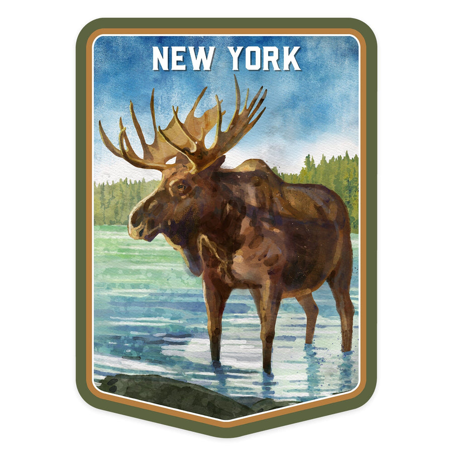 New York, Watercolor Study, Moose, Contour, Vinyl Sticker Sticker Lantern Press 