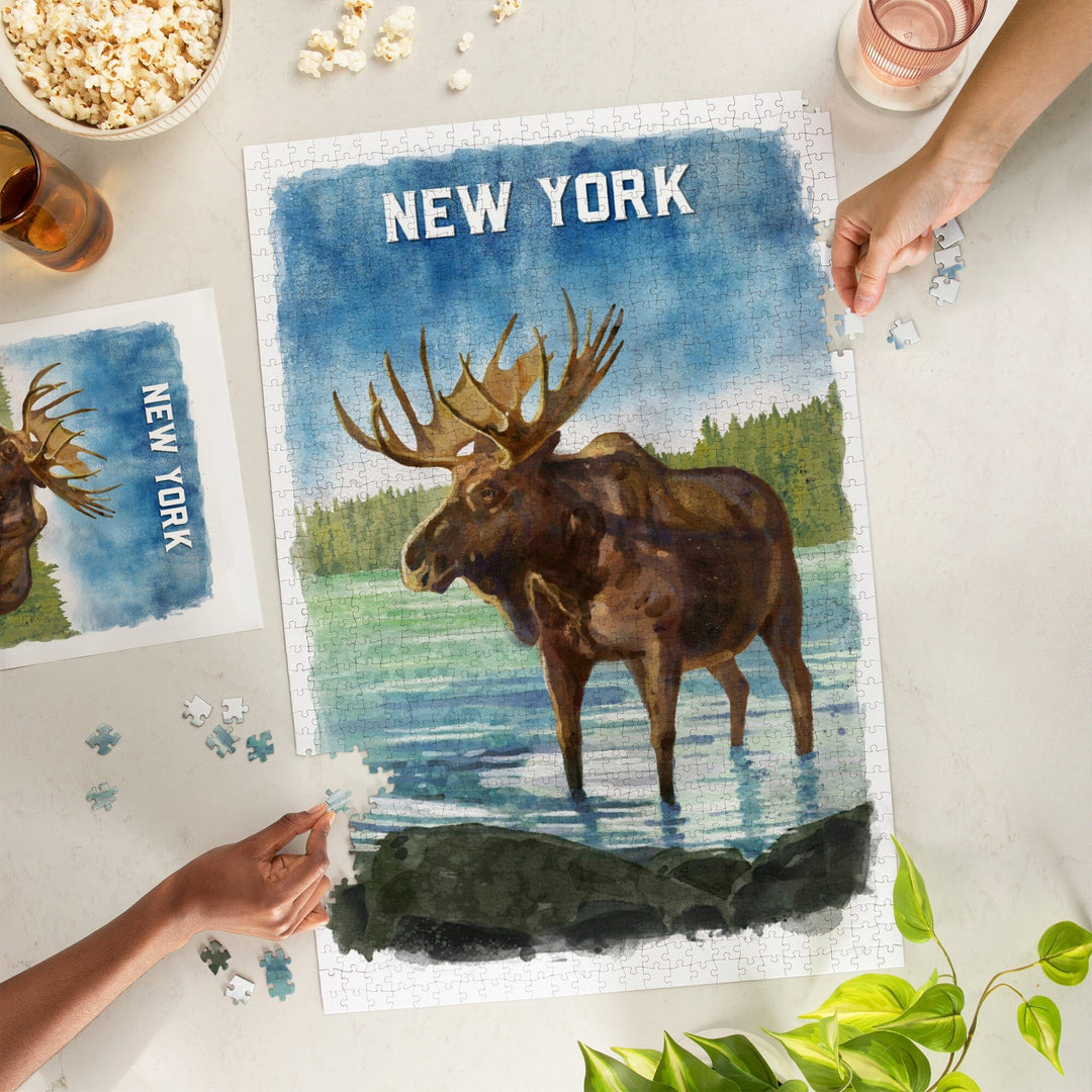 New York, Watercolor Study, Moose, Jigsaw Puzzle Puzzle Lantern Press 