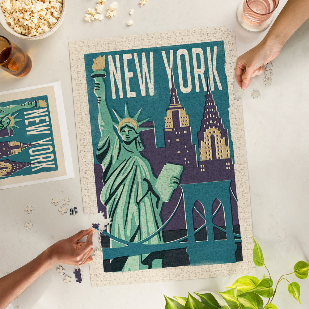 New York, Woodblock City Series, Jigsaw Puzzle Puzzle Lantern Press 