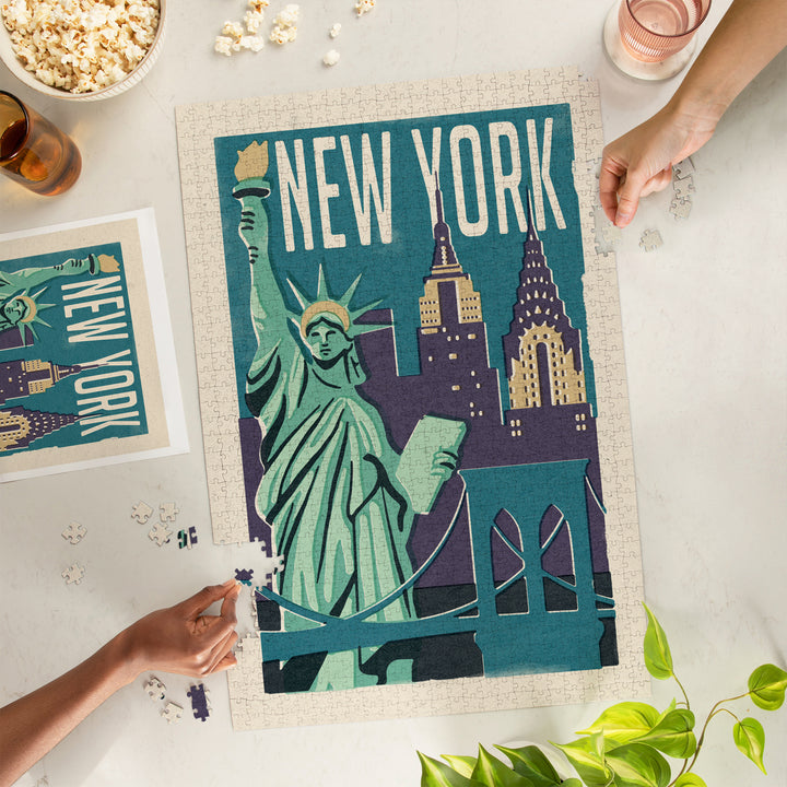 New York, Woodblock City Series, Jigsaw Puzzle Puzzle Lantern Press 