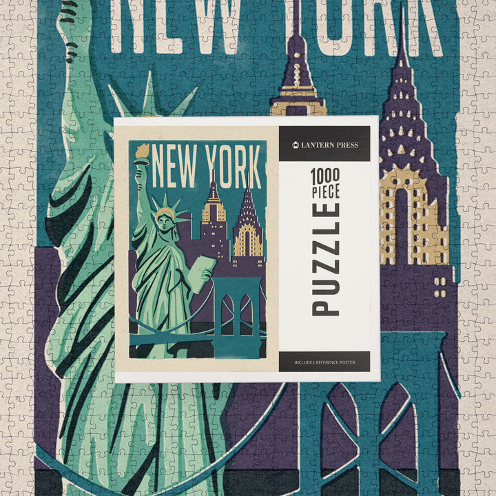 New York, Woodblock City Series, Jigsaw Puzzle Puzzle Lantern Press 