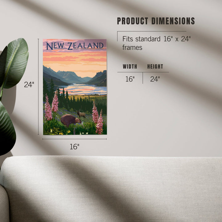 New Zealand, Kiwi and Spring Flowers, Art & Giclee Prints Art Lantern Press 