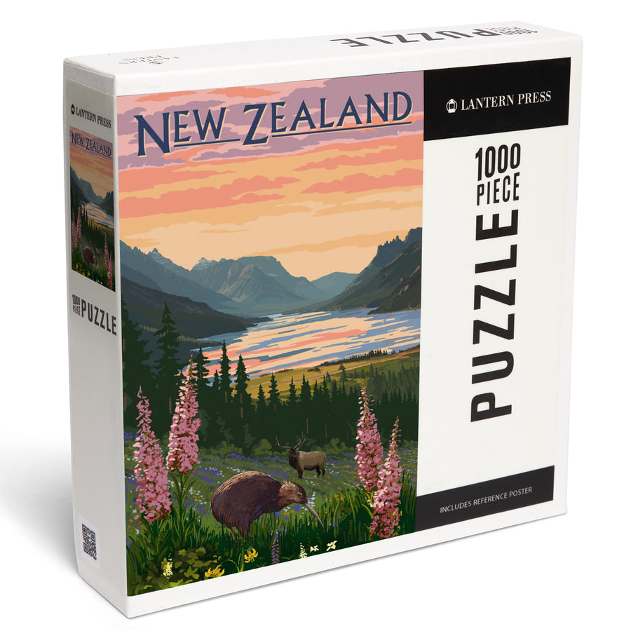 New Zealand, Kiwi and Spring Flowers, Jigsaw Puzzle Puzzle Lantern Press 