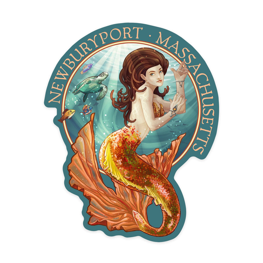 Newburyport, Massachusetts, Mermaid, Contour, Lantern Press Artwork, Vinyl Sticker Sticker Lantern Press 