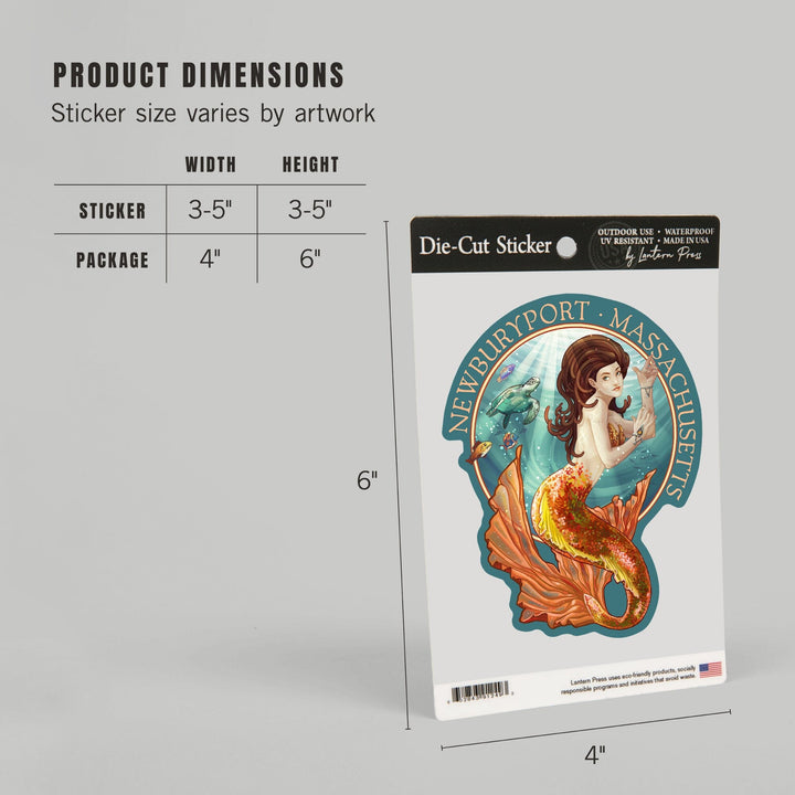 Newburyport, Massachusetts, Mermaid, Contour, Lantern Press Artwork, Vinyl Sticker Sticker Lantern Press 