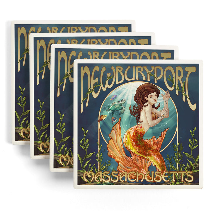 Newburyport, Massachusetts, Mermaid, Lantern Press Artwork, Coaster Set Coasters Lantern Press 