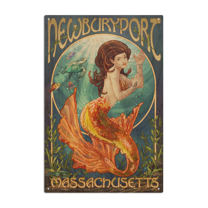 Newburyport, Massachusetts, Mermaid, Lantern Press Artwork, Wood Signs and Postcards Wood Lantern Press 10 x 15 Wood Sign 