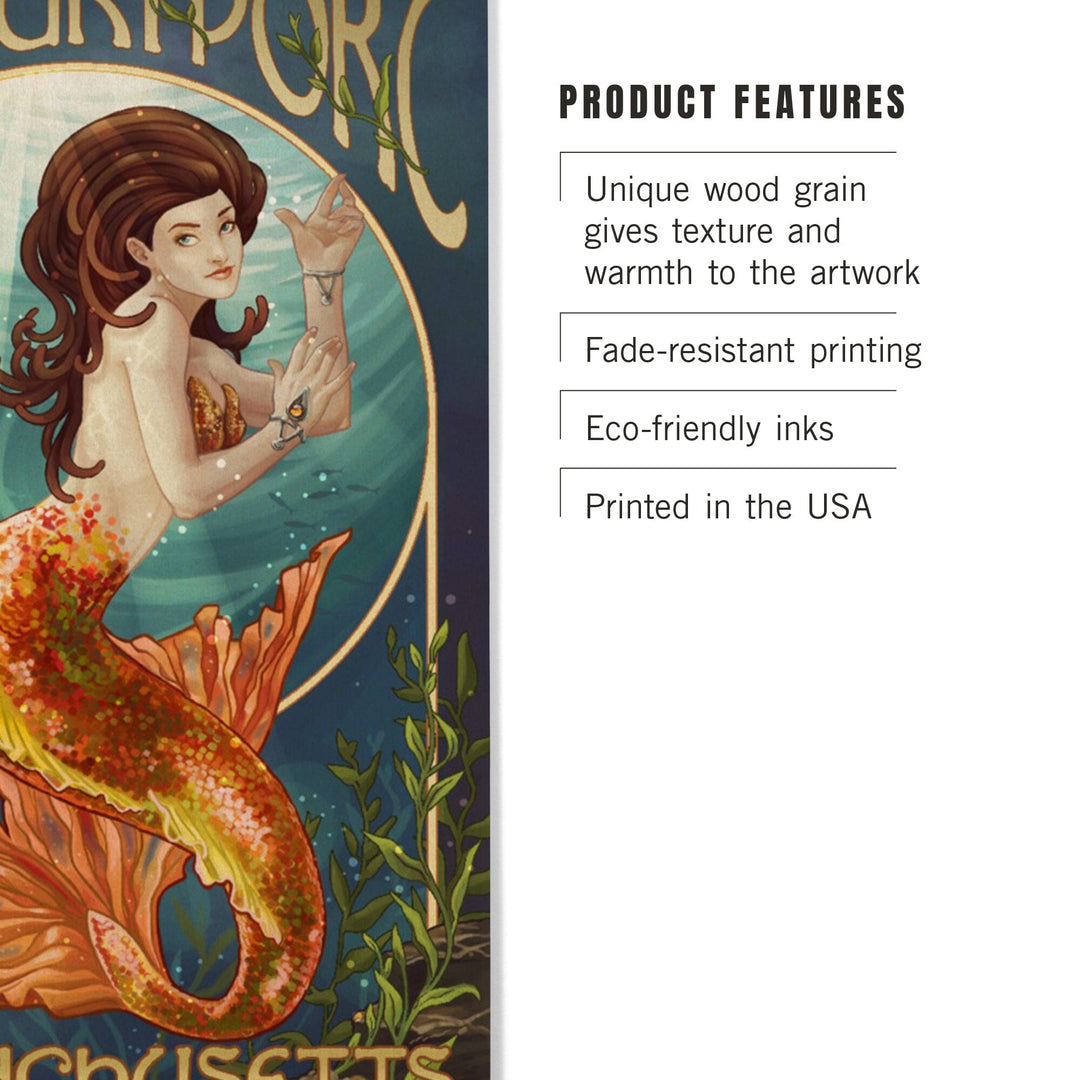 Newburyport, Massachusetts, Mermaid, Lantern Press Artwork, Wood Signs and Postcards Wood Lantern Press 